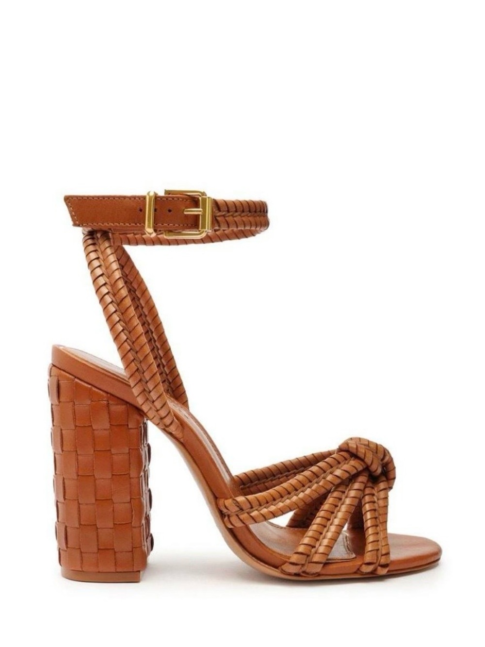 SCHUTZ Tan Braided Leather Block Heel Sandals